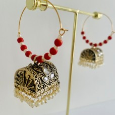 Red Oxidised Hoop Earrings