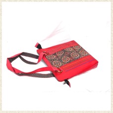 Red Leather shoulder bag with abla design