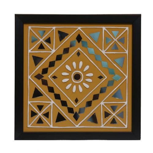 Handmade Lippan Art Wall Frame with Mud Design With Glass Chips