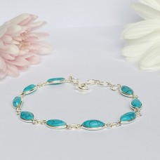 Solid Silver Bracelets with natural Turquoise Semi-Precious Stones