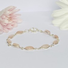 Solid Silver Bracelets with natural Rose Quartz Semi-Precious Stones
