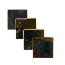 Bordered Hand Cut Moss Agate Square Coasters Set of 4 Pieces