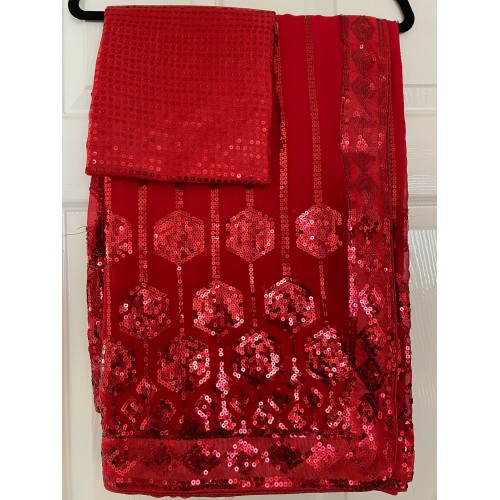 Georgette sequins saree in bright red 1545