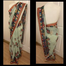 Sabyasachi inspired print saree ( mint green ) 1745