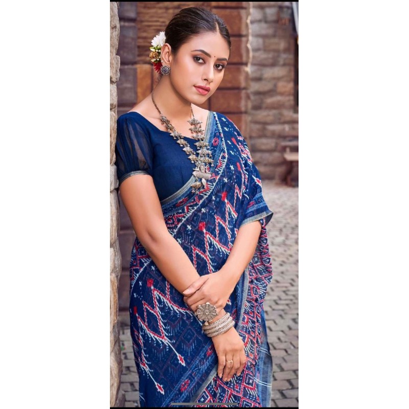 Mul Mul Ikkat Print Saree – Sakhi Creation