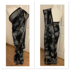 Floral print saree very dark grey almost black colour 2107